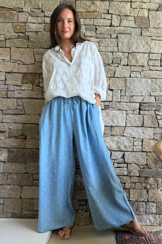Essential Summer Chambray Spot Wide Leg Pant Light